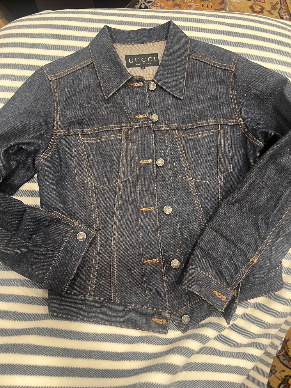 Gucci Dark Blue Denim Jacket with Contrast Stitching
